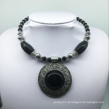 Große attraktive schwarze Stein Legierung Basis Halskette (xjw13777)